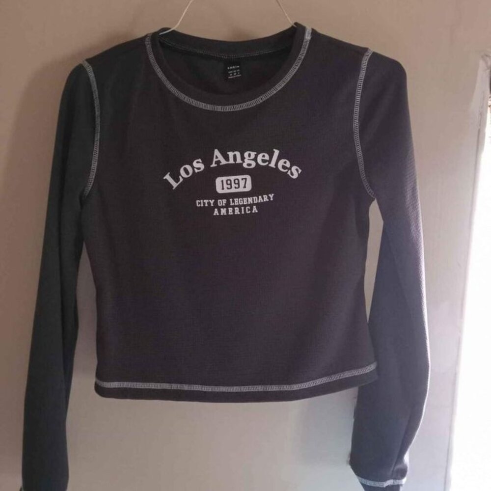 EZwear Letter Graphic Top-stitching Tee